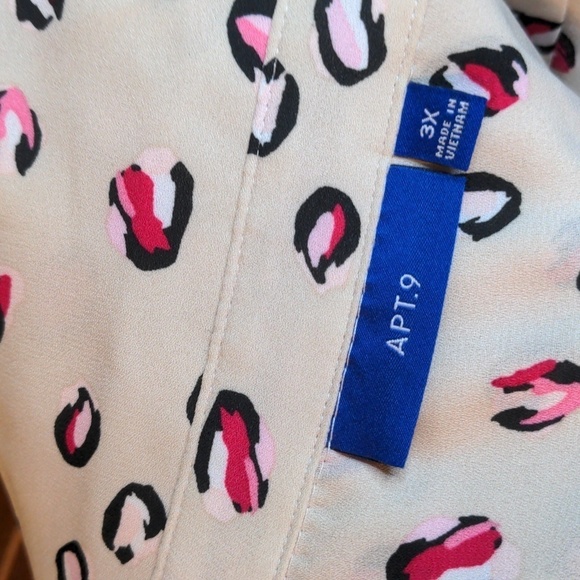 APT 9 PINK CHEETAH SLEEVELESS BUTTON-DOWN Oversized Delicate X-Long BLOUSE Sz 3x - Picture 8 of 11